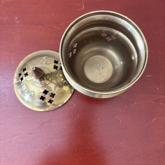Brass Incense Holder Burner Etched 2 Piece India Meditation Vintage - Picture 3 of 8